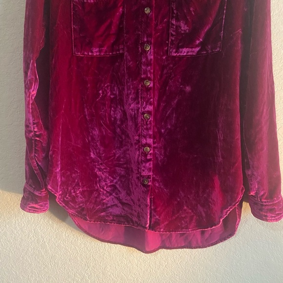 Anthropologie Pilcro Hadley Relaxed Pink Velvet Button Down Boho Shirt Sz 2 - Picture 6 of 14